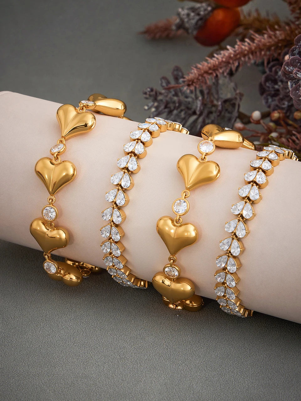 Heart Bracelet In Stainless Steel 18k Gold Plated Waterproof Non Tarnish Shiny Zircon Cubic Zirconia Chain Bracelets For Women