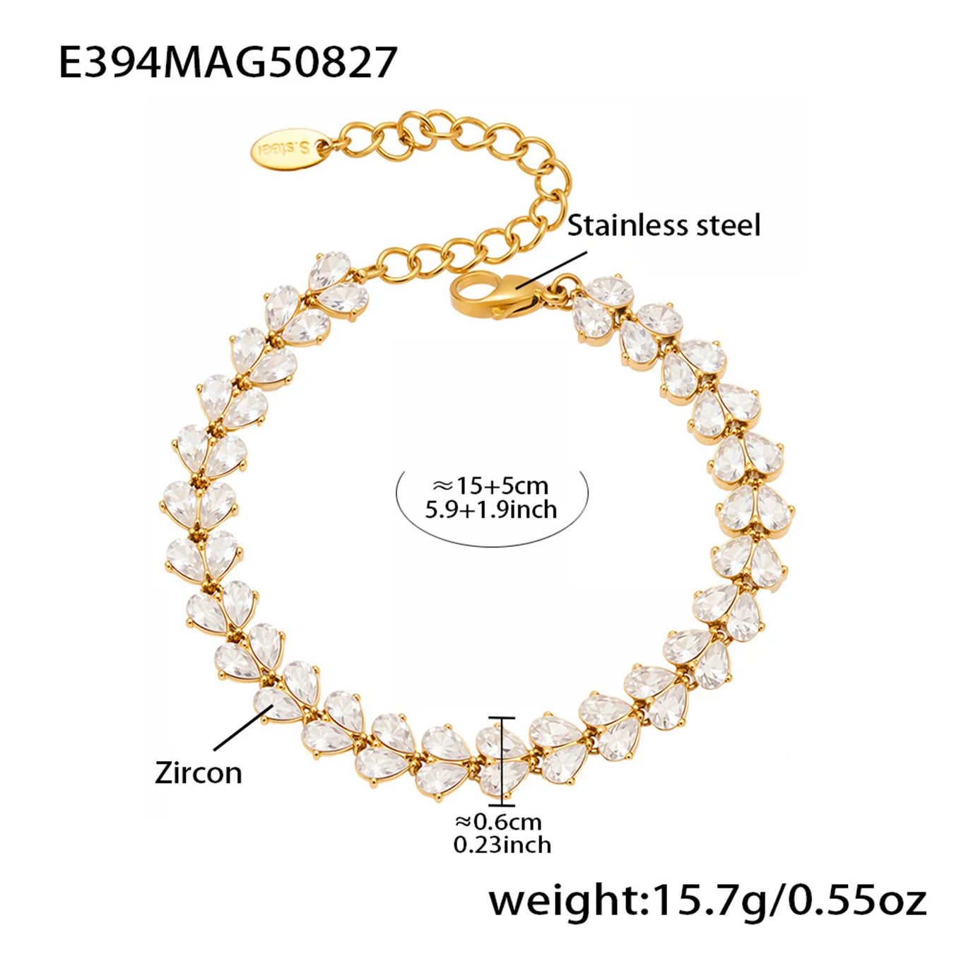 Heart Bracelet In Stainless Steel 18k Gold Plated Waterproof Non Tarnish Shiny Zircon Cubic Zirconia Chain Bracelets For Women