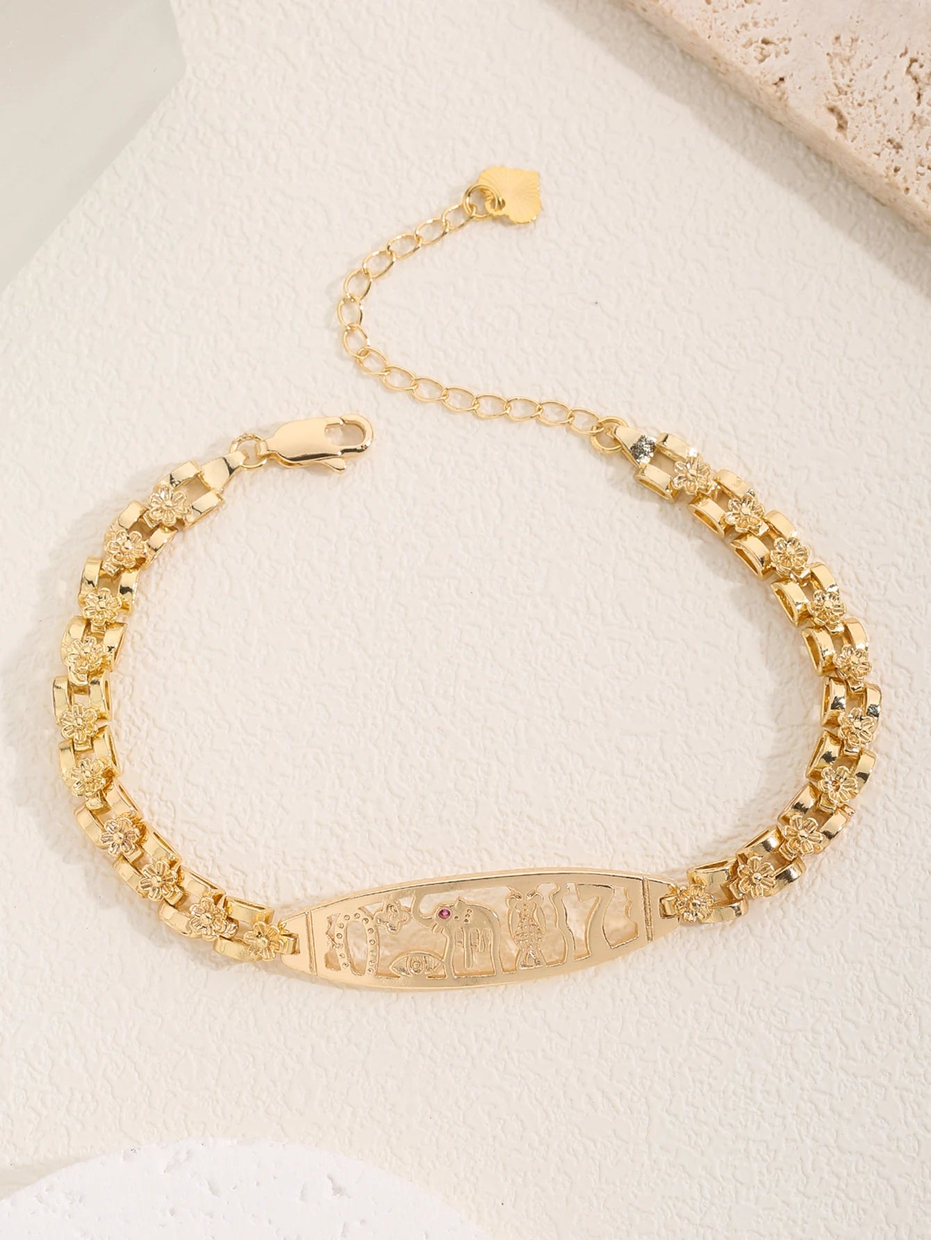 FanSibao Jewelry Fashion Exquisite Elegant Unique Hollow Elephant Shaped Women's Bracelet Light Gold Birthday Christmas Gift