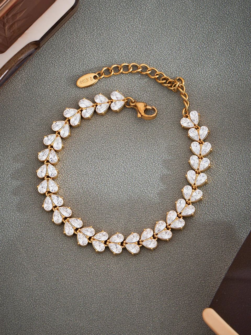 Heart Bracelet In Stainless Steel 18k Gold Plated Waterproof Non Tarnish Shiny Zircon Cubic Zirconia Chain Bracelets For Women
