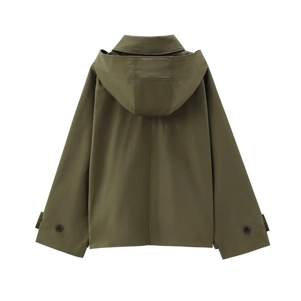 RARF autumn new European and American style hooded long sleeved lapel jacket single breasted trench coat short jacket