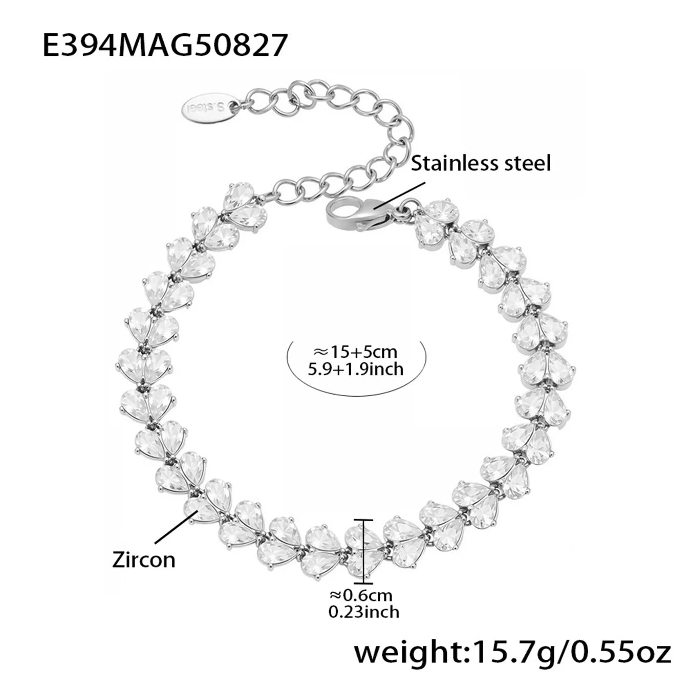 Heart Bracelet In Stainless Steel 18k Gold Plated Waterproof Non Tarnish Shiny Zircon Cubic Zirconia Chain Bracelets For Women