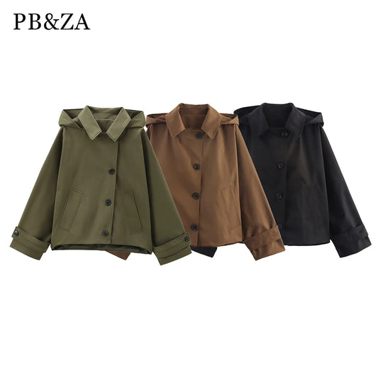 RARF autumn new European and American style hooded long sleeved lapel jacket single breasted trench coat short jacket