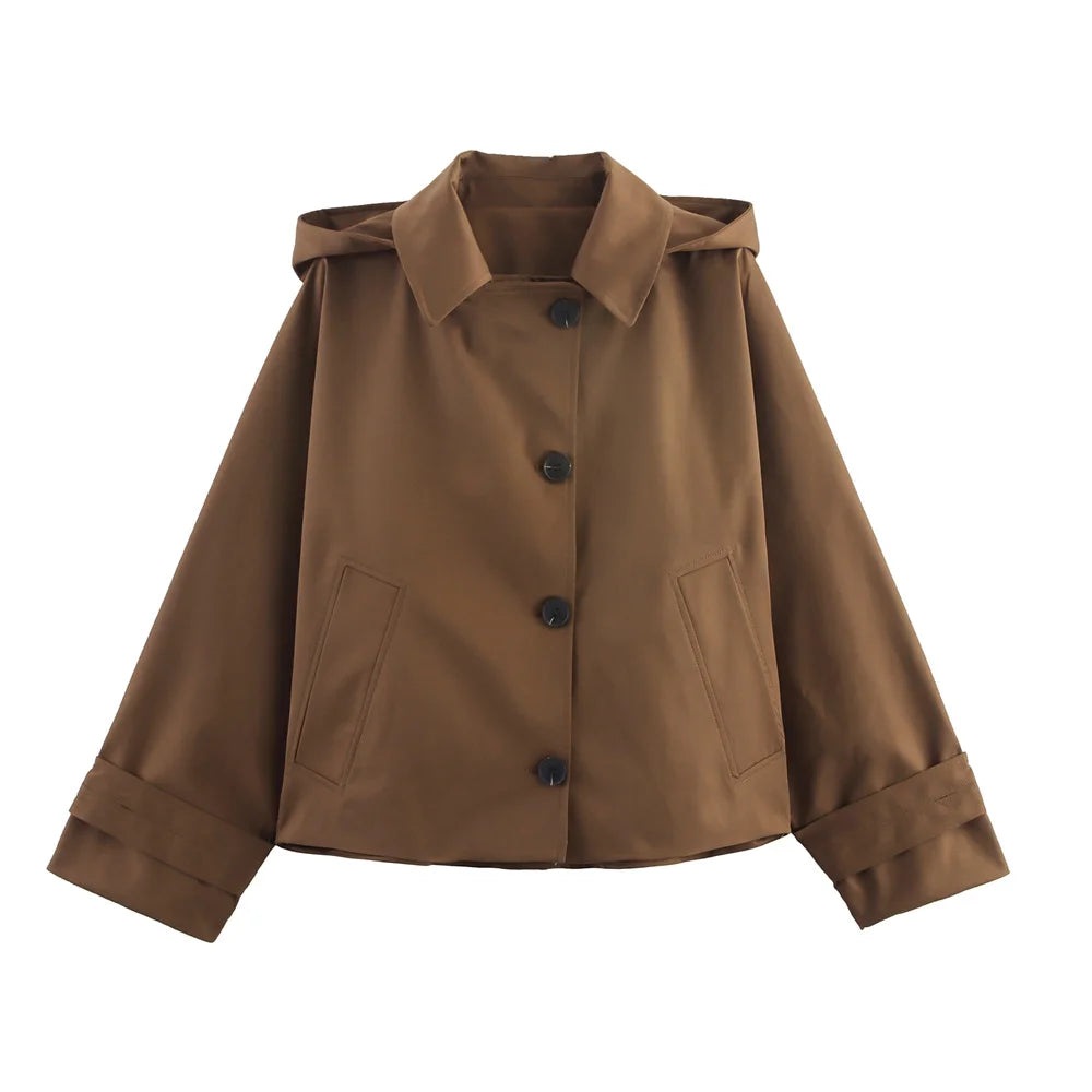 RARF autumn new European and American style hooded long sleeved lapel jacket single breasted trench coat short jacket