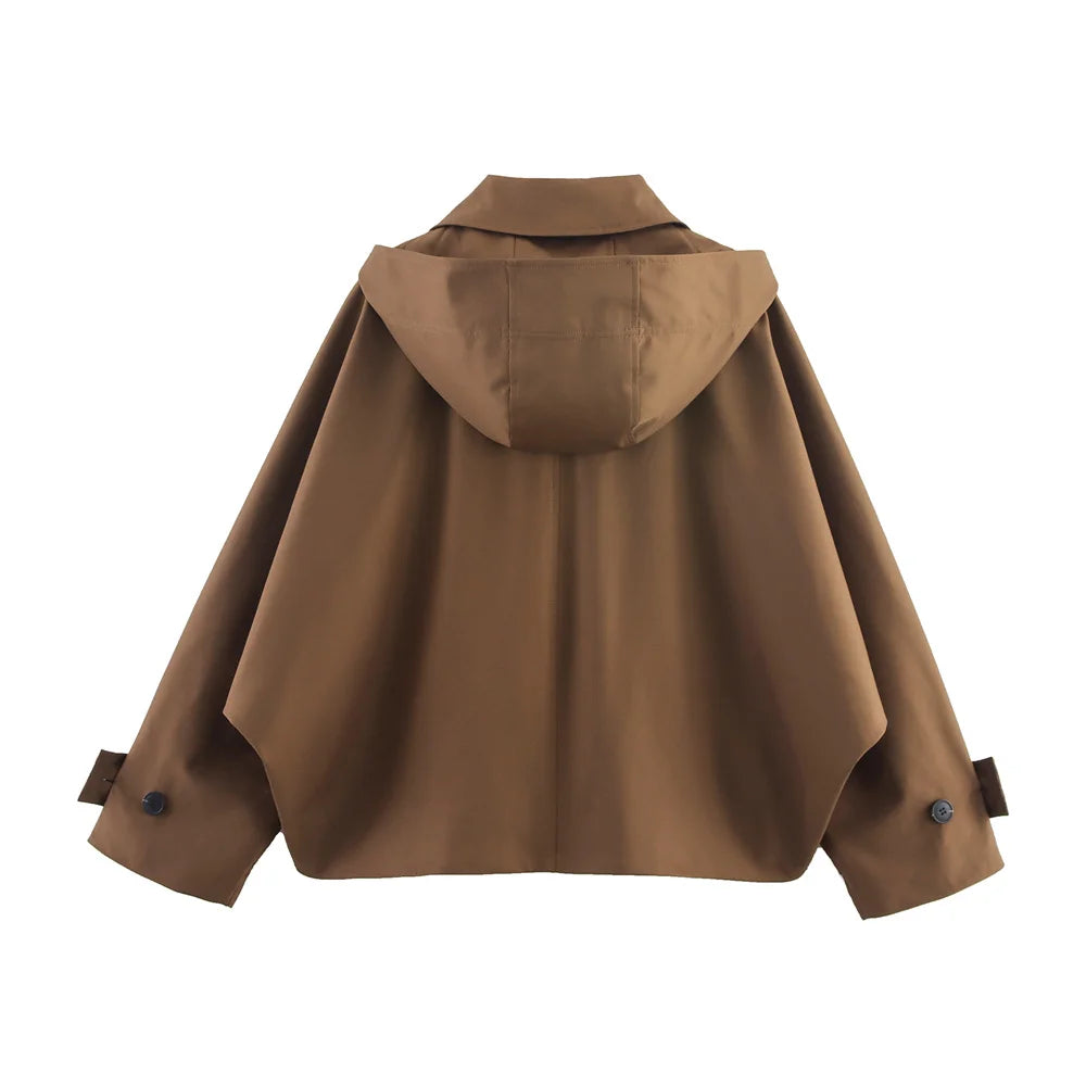 RARF autumn new European and American style hooded long sleeved lapel jacket single breasted trench coat short jacket