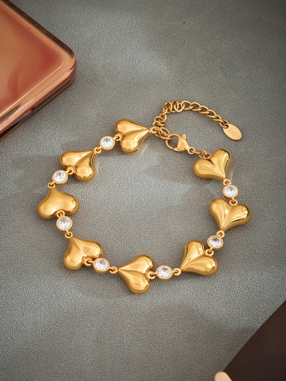 Heart Bracelet In Stainless Steel 18k Gold Plated Waterproof Non Tarnish Shiny Zircon Cubic Zirconia Chain Bracelets For Women