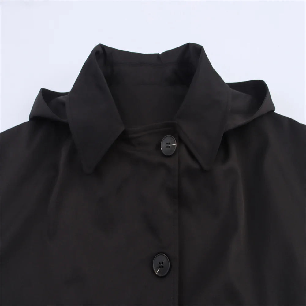 RARF autumn new European and American style hooded long sleeved lapel jacket single breasted trench coat short jacket