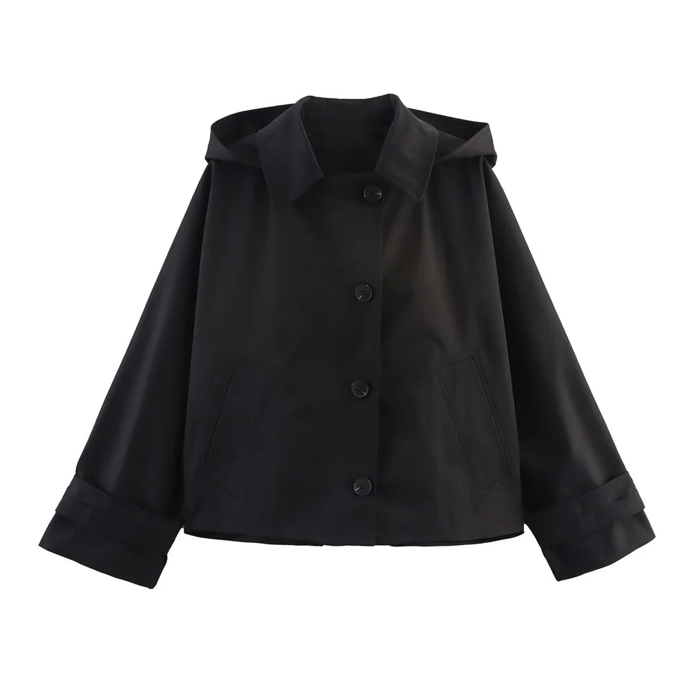 RARF autumn new European and American style hooded long sleeved lapel jacket single breasted trench coat short jacket
