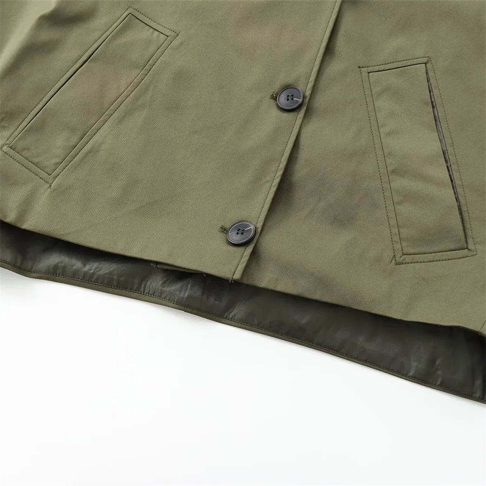 RARF autumn new European and American style hooded long sleeved lapel jacket single breasted trench coat short jacket