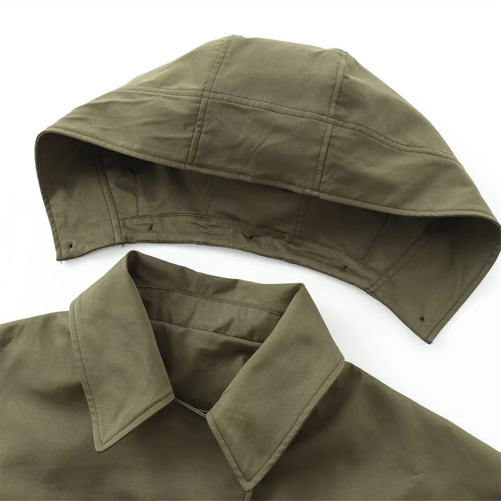 RARF autumn new European and American style hooded long sleeved lapel jacket single breasted trench coat short jacket