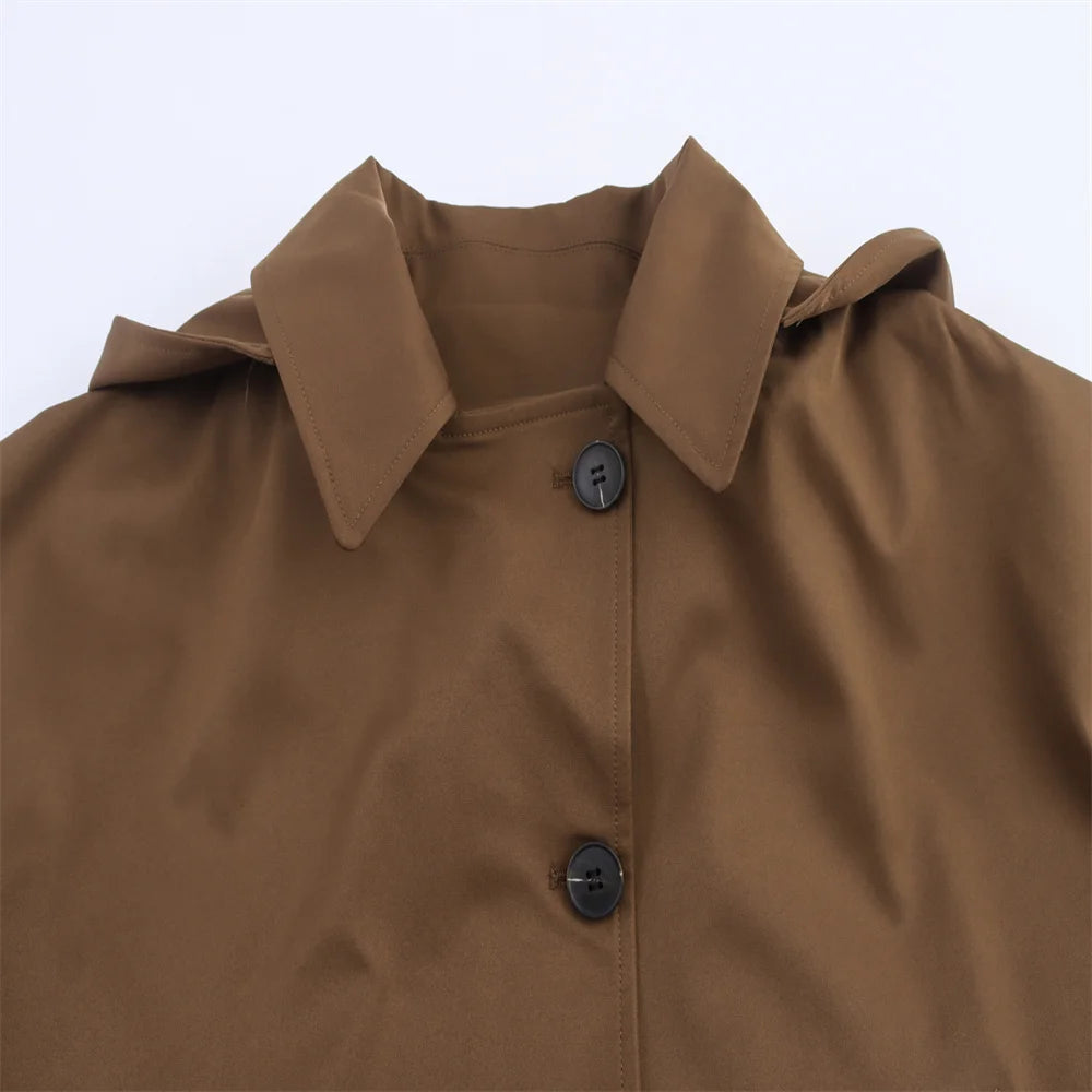 RARF autumn new European and American style hooded long sleeved lapel jacket single breasted trench coat short jacket