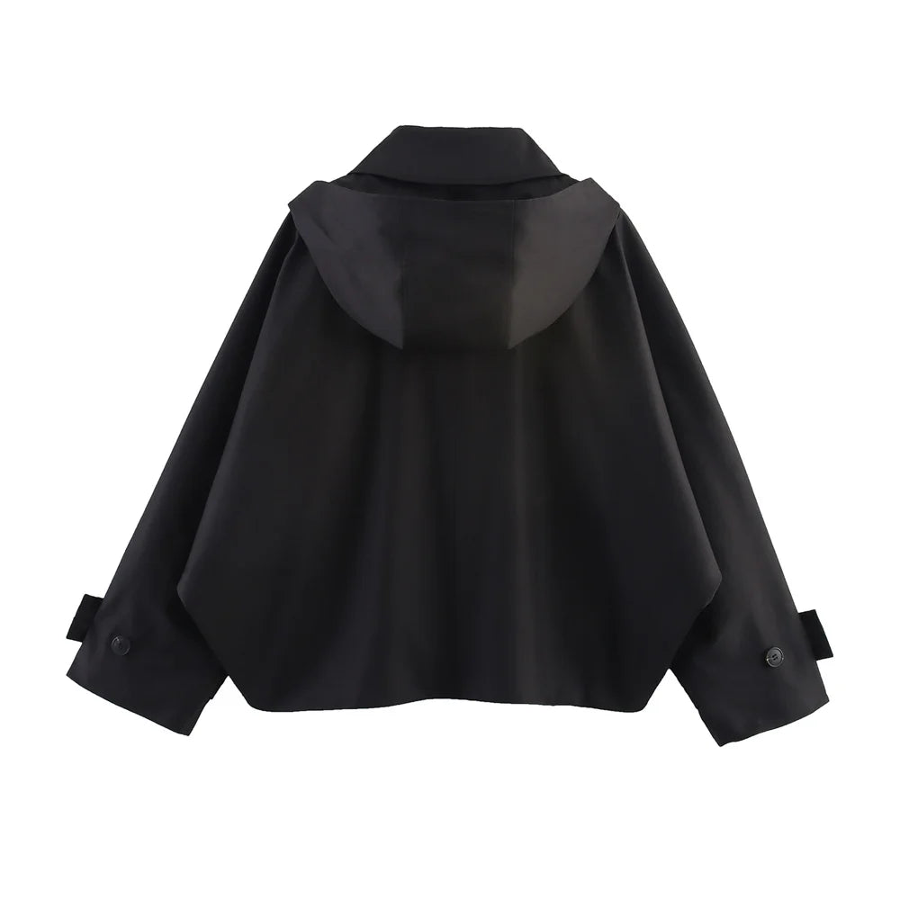 RARF autumn new European and American style hooded long sleeved lapel jacket single breasted trench coat short jacket