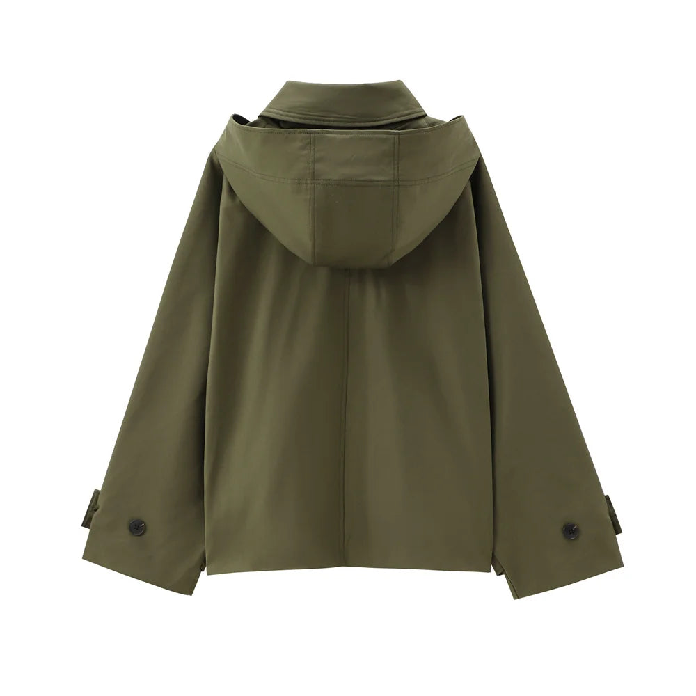RARF autumn new European and American style hooded long sleeved lapel jacket single breasted trench coat short jacket